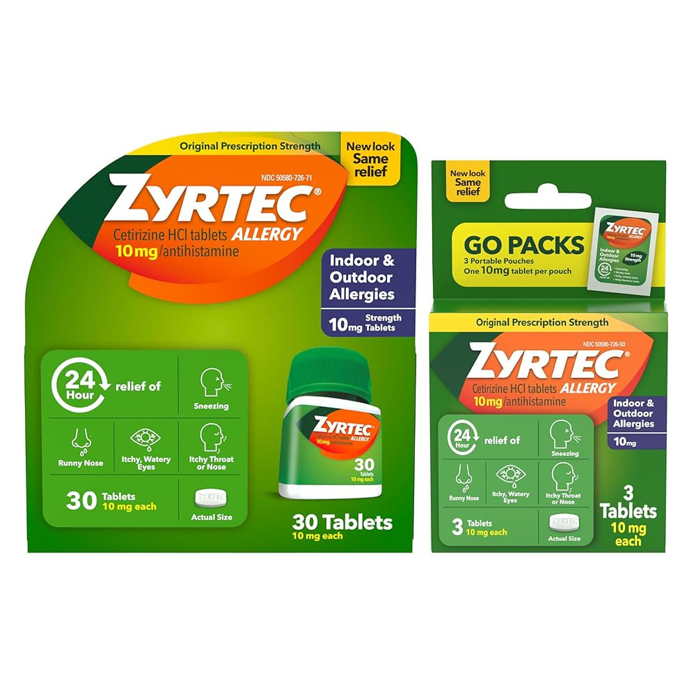 Zyrtec 24 Hour Allergy Relief Tablets, Indoor & Outdoor Allergy Medicine with 10 mg Cetirizine HC... | Amazon (US)