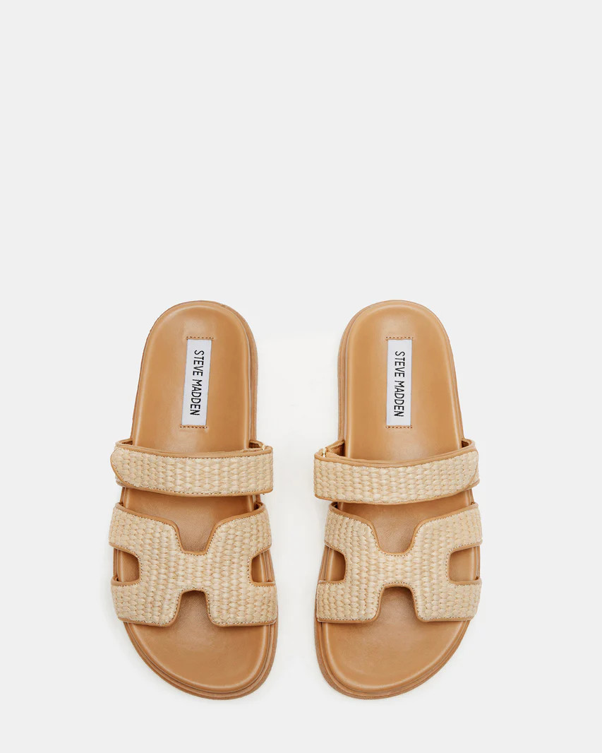 MAYVEN Natural Raffia Flatform Slide Sandal | Women's Sandals | Steve Madden (US)