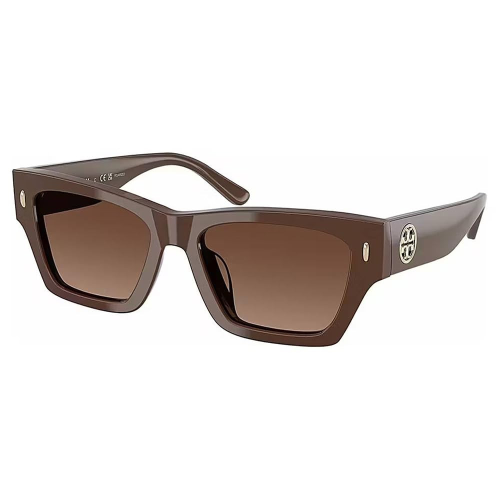 Tory Burch TY 7169U 1973T5 Solid Brown Plastic Rectangle Sunglasses Brown Polarized Lens | Amazon (US)