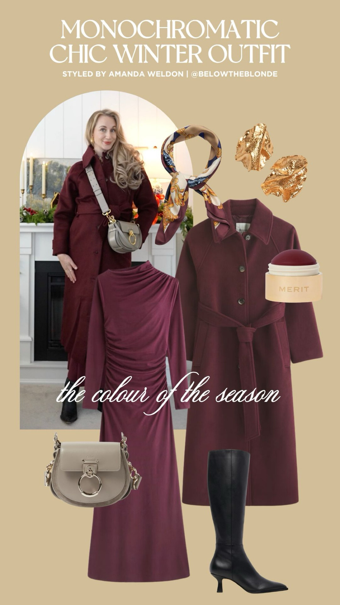 One of my FAVOURITE winter outfits I've created so far and in the colour of the season! This rich burgundy is truly a winner especially when matched with silk and gold accessories in my eyes! The earrings are Pamela Card but cannot be linked here (you can however use "Amanda10" on her site for 10% off 🫶🏼) 

#LTKSeasonal #LTKStyleTip #LTKBeauty