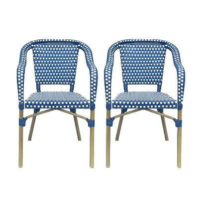PAGED Woven Patio Chairs Set of 2,Aluminum Outdoor Dining Chairs with Wood-print Finish,Rust-resistant Patio Dining Chairs for Balcony,Backyard,Blue | Target