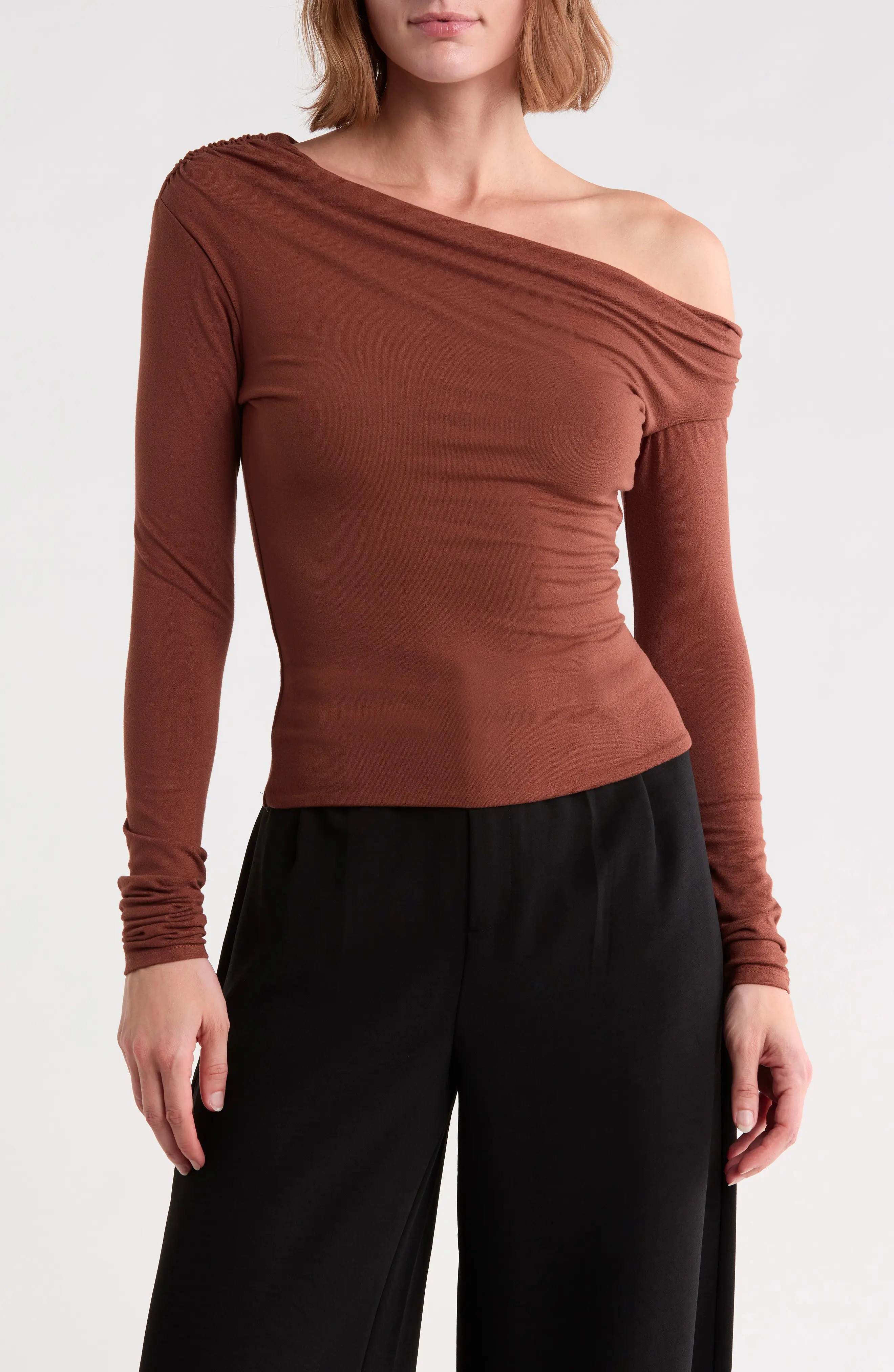 AFRM Bria One-Shoulder Jersey Top in Noir at Nordstrom Rack, Size Large | Nordstrom Rack