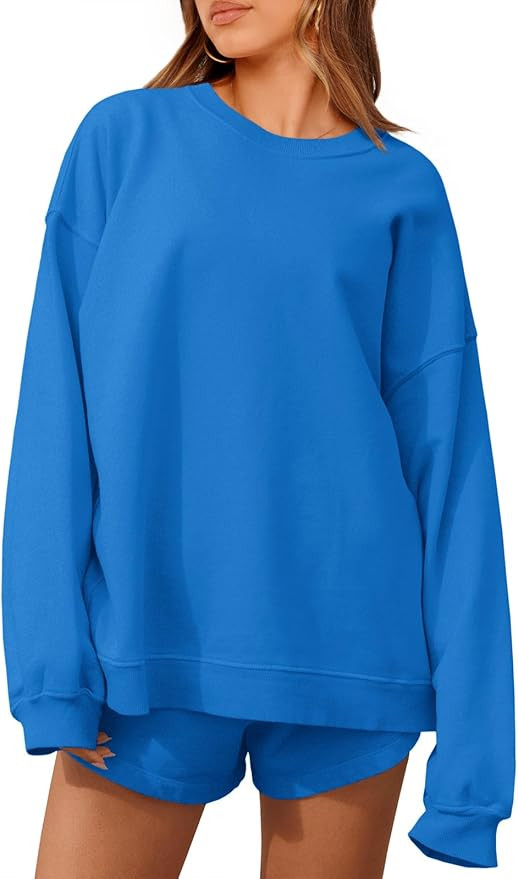 Tankaneo Womens Oversized 2 Piece Outfits Sweatsuit Casual Long Sleeve Crewneck Sweatshirts Sweat... | Amazon (US)