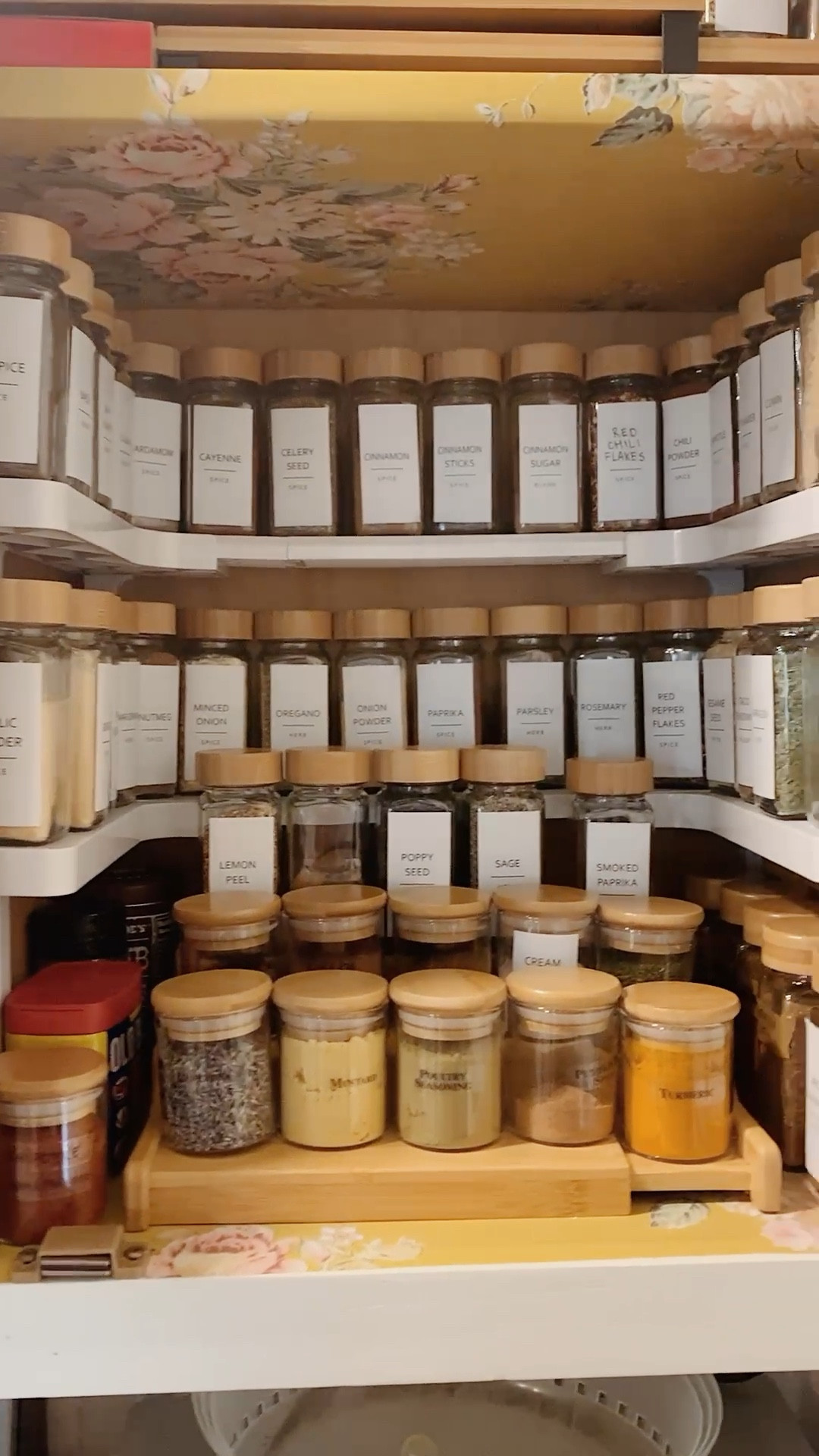 Spice cabinet organization 

If you love the bamboo lid look but already have jars the lids I linked here for perfectly on jars I already had!

#LTKunder50 #LTKhome