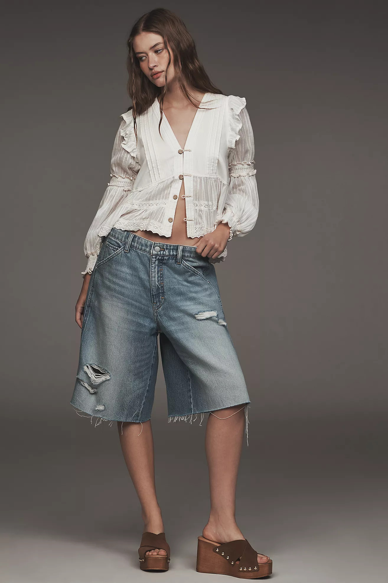 Pilcro Elastic-Back Denim Bermuda Shorts | Anthropologie (US)
