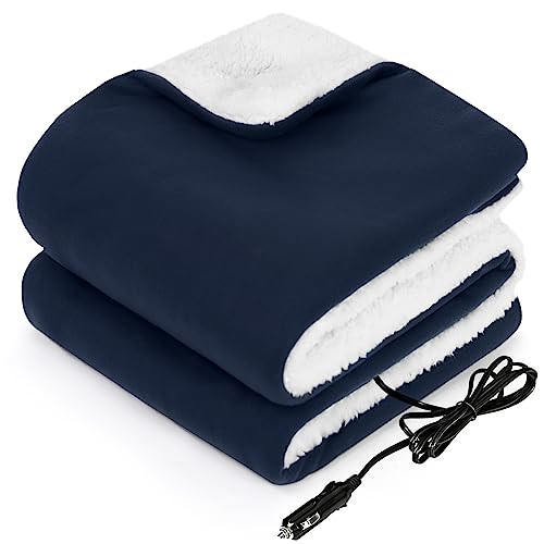SEALY 12-Volt Heated Car Blanket, Portable Heated Blanket with 3 Heating Levels & 4 Hours Auto Off, Electric Blanket for Car, Truck, SUV, RV or Camping, Machine Washable, 59" X 43", Navy | Amazon (US)