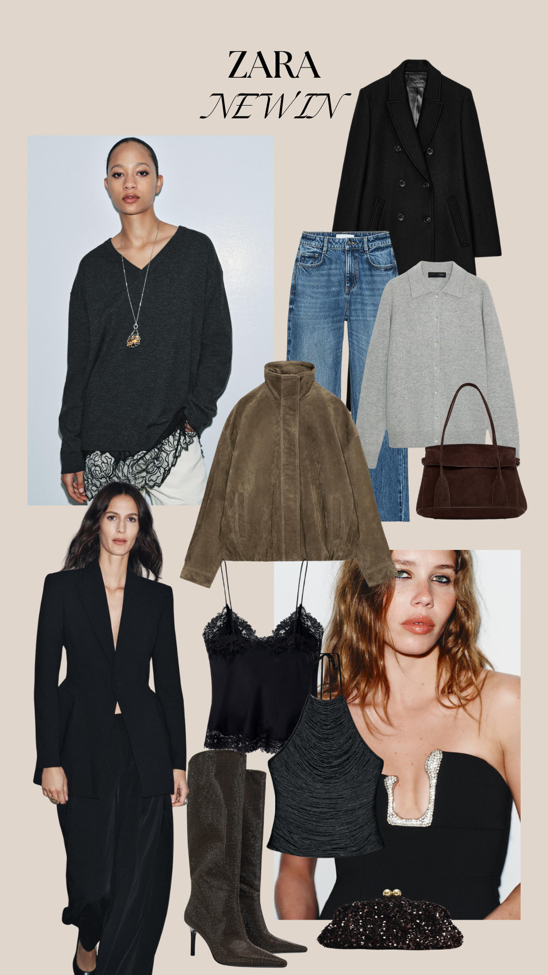 Zara New In, Halter Top, Silk Camisole Top, Wool & Cashmere Jumper, Sequin Clutch Bag, Fitted Blazer, ZW Collection Piece, Velvet Shimmer Top, Suede Leather Piece, Long Knit Jumper, Long Double-Breasted Coat, Knee-High Boots 

 #LTKuk #LTKautumn #LTKstyletip