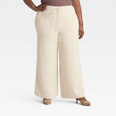 Women's Wide Leg Signature Crepe Pull-On Pants - A New Day™ Cream 2X | Target