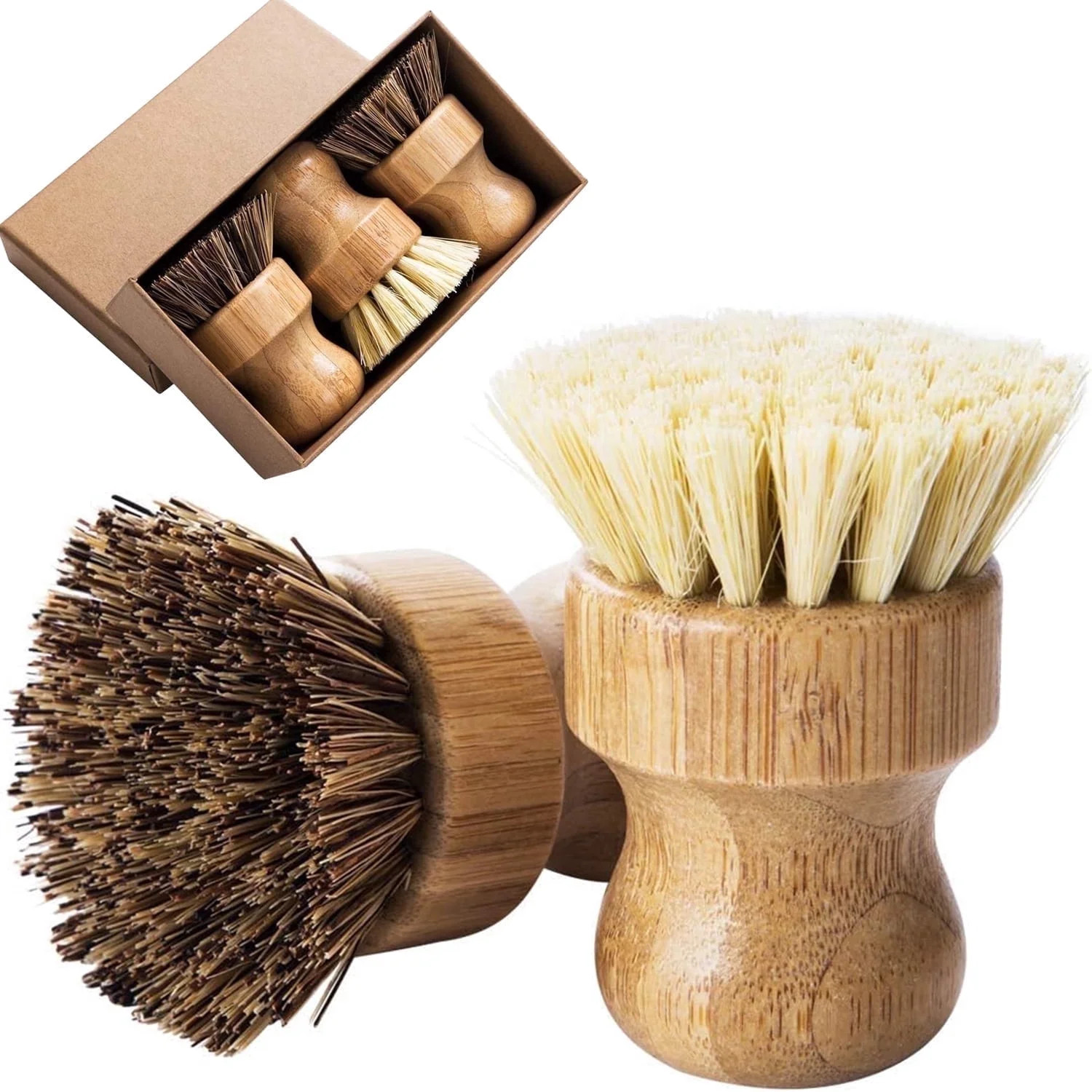 PIERCINGFUN Dish Brush - Bamboo Dish Brush 3-Pack,Eco-Friendly Dish & Pot Brushes with Palm & Sis... | Walmart (US)