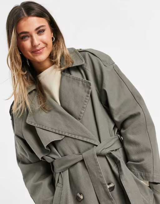 ASOS DESIGN canvas trench coat in grey | ASOS (Global)