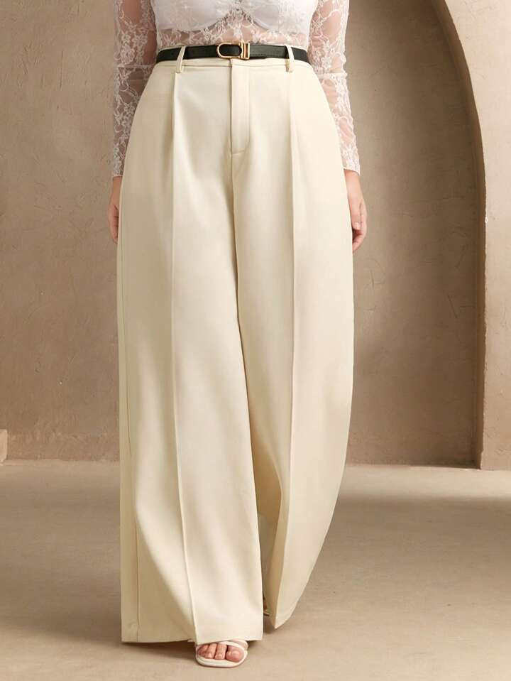Anewsta Modest Fashion Business Casual Straight-Leg Plus Size Women's Dress Pants, New Year's Women's Outfit, Spring & Summer Women's Clothes Women Wide Leg Pants | SHEIN