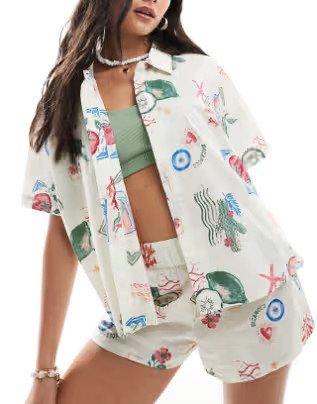 ASOS DESIGN linen look co-ord in postcard print | ASOS (Global)
