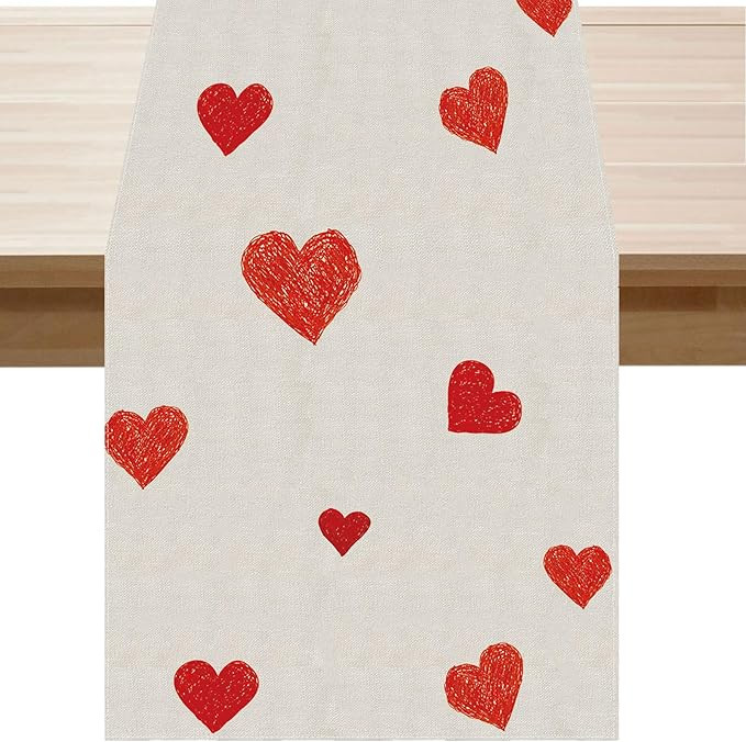 BOTB LIHM White Love Hearts Valentine’s Day Table Runner Burlap Table Decoration for Home Kitch... | Amazon (US)