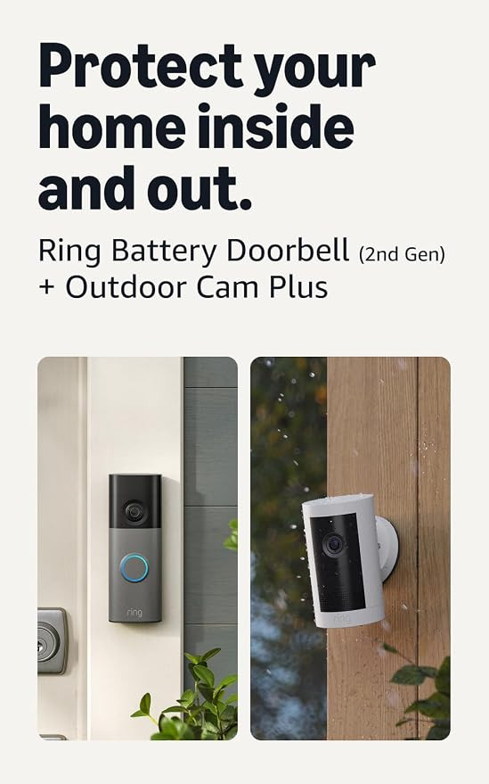 Ring Battery Doorbell (newest model), Speckled Gray with Outdoor Cam Plus, White | Amazon (US)