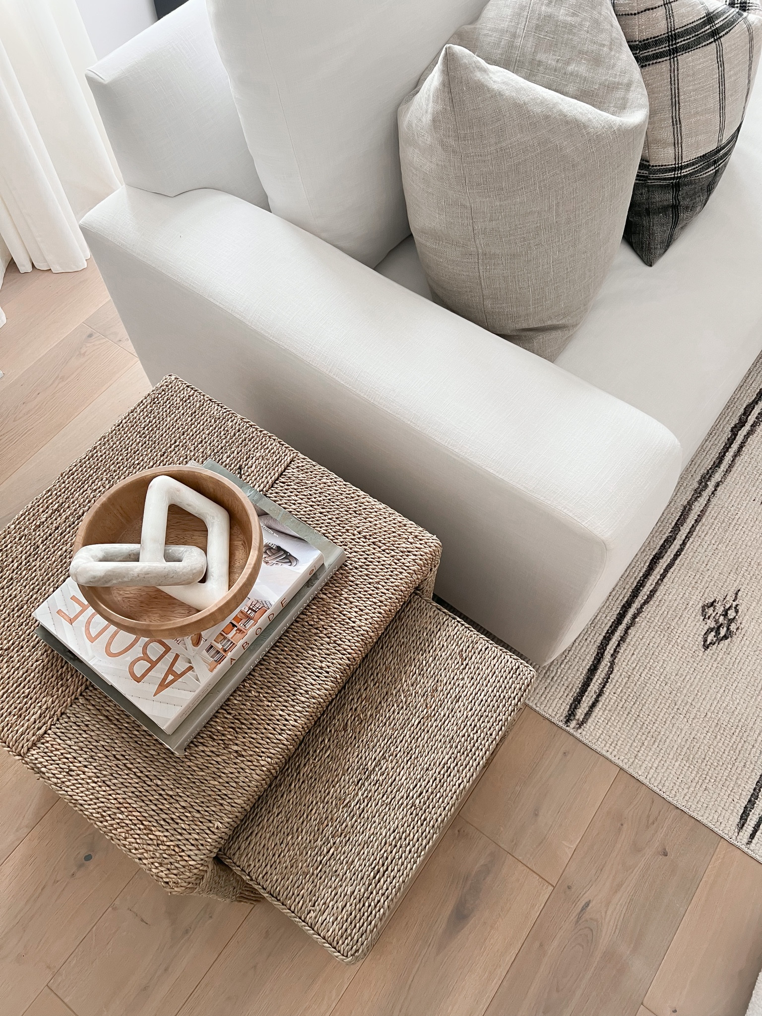 Neutral living room inspo, woven nesting tables, coffee table books, 

#LTKhome #LTKFind #LTKstyletip