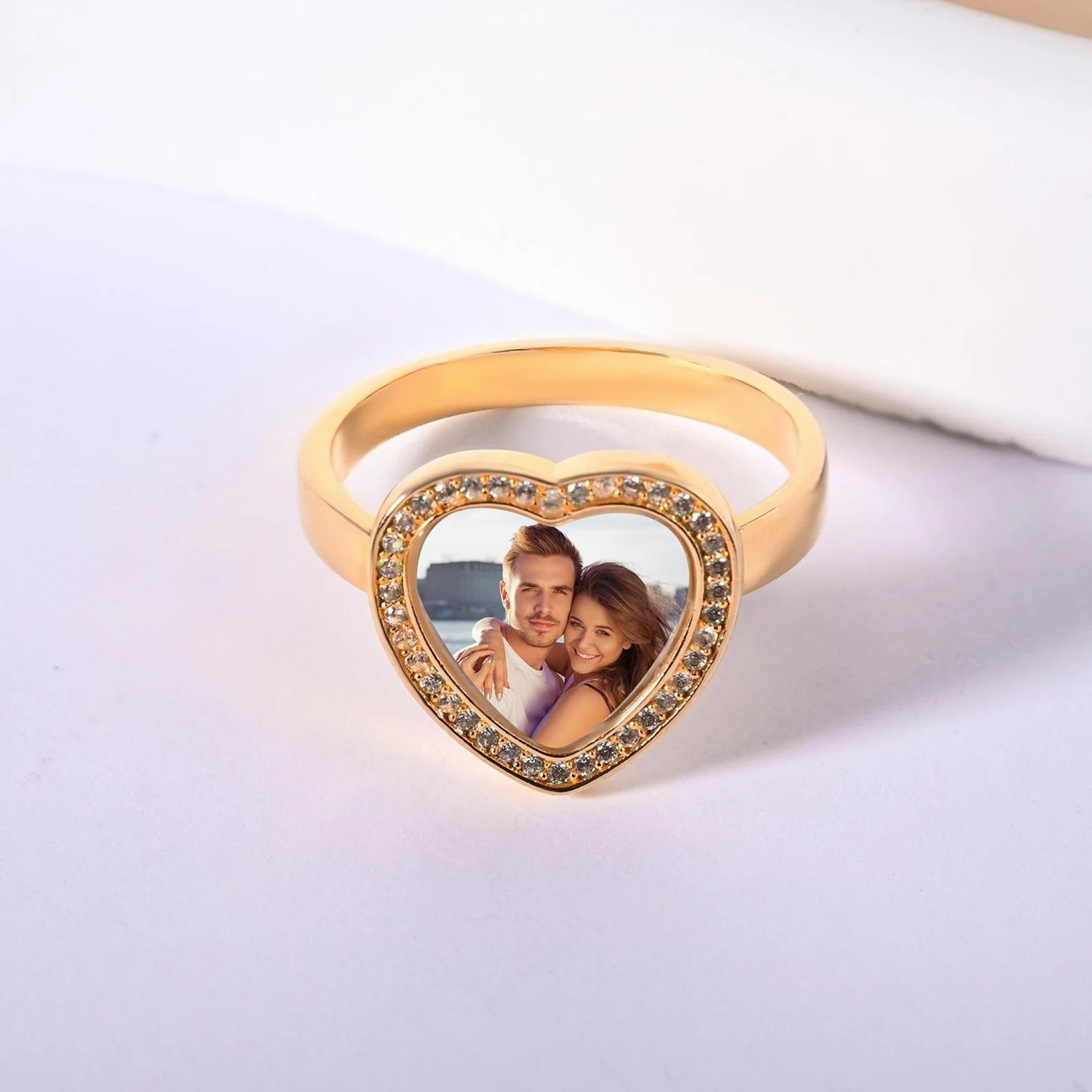 Personalized Heart Photo Ring, Picture Heart Ring for Women, Custom Portrait Ring, Family Memoria... | Etsy (US)