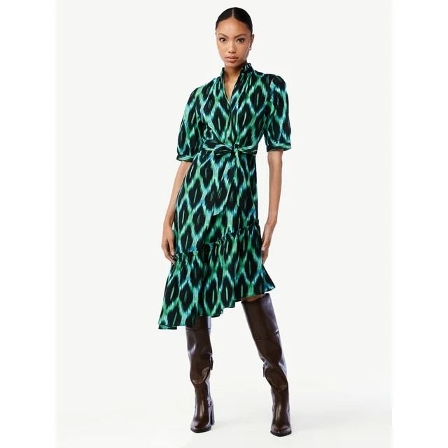 Scoop Women's Asymmetric Ruffled Midi Dress - Walmart.com | Walmart (US)