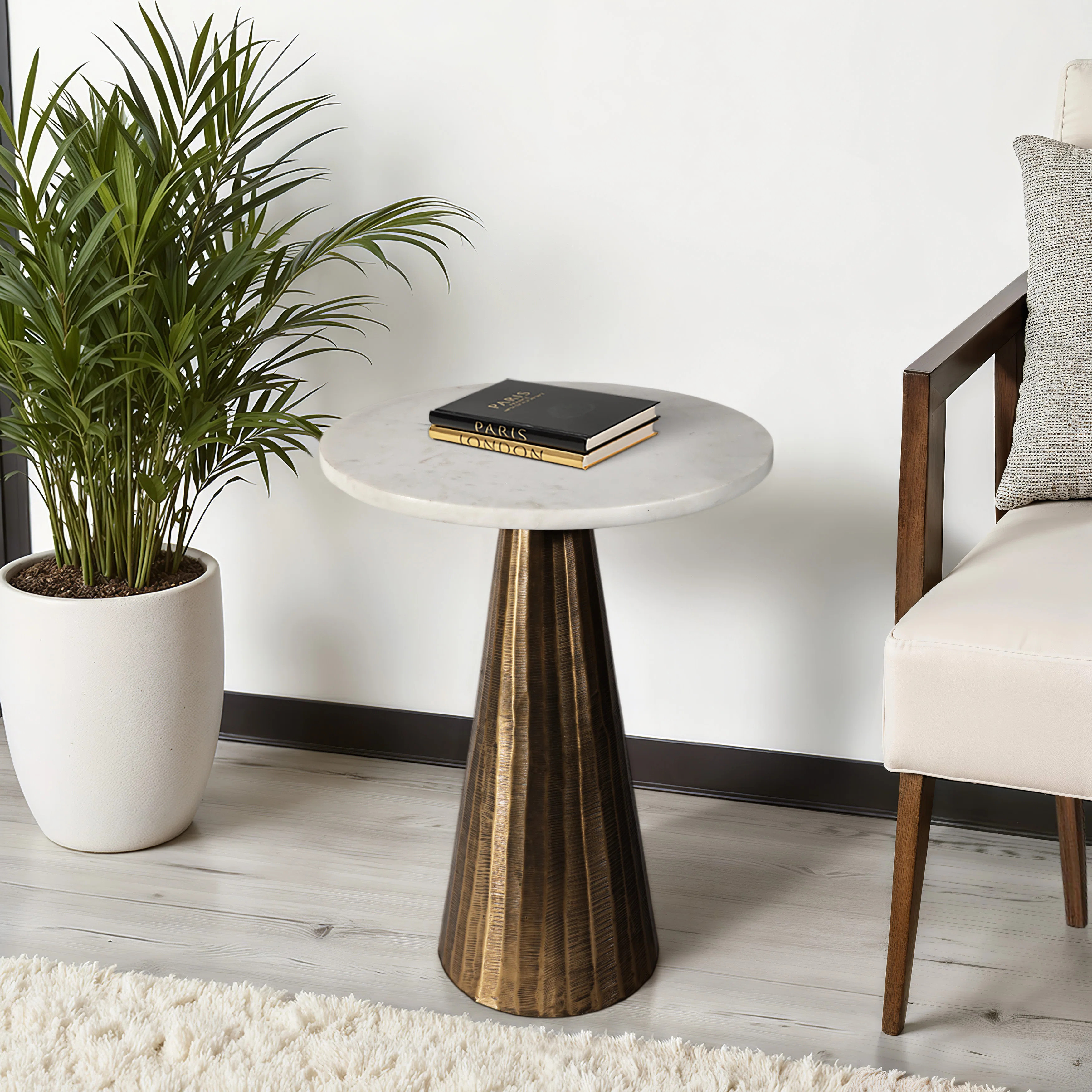Latitude Run® Modern Accent Table With White Marble Top & Gold Base - 20" Tall, Living Room Side... | Wayfair North America