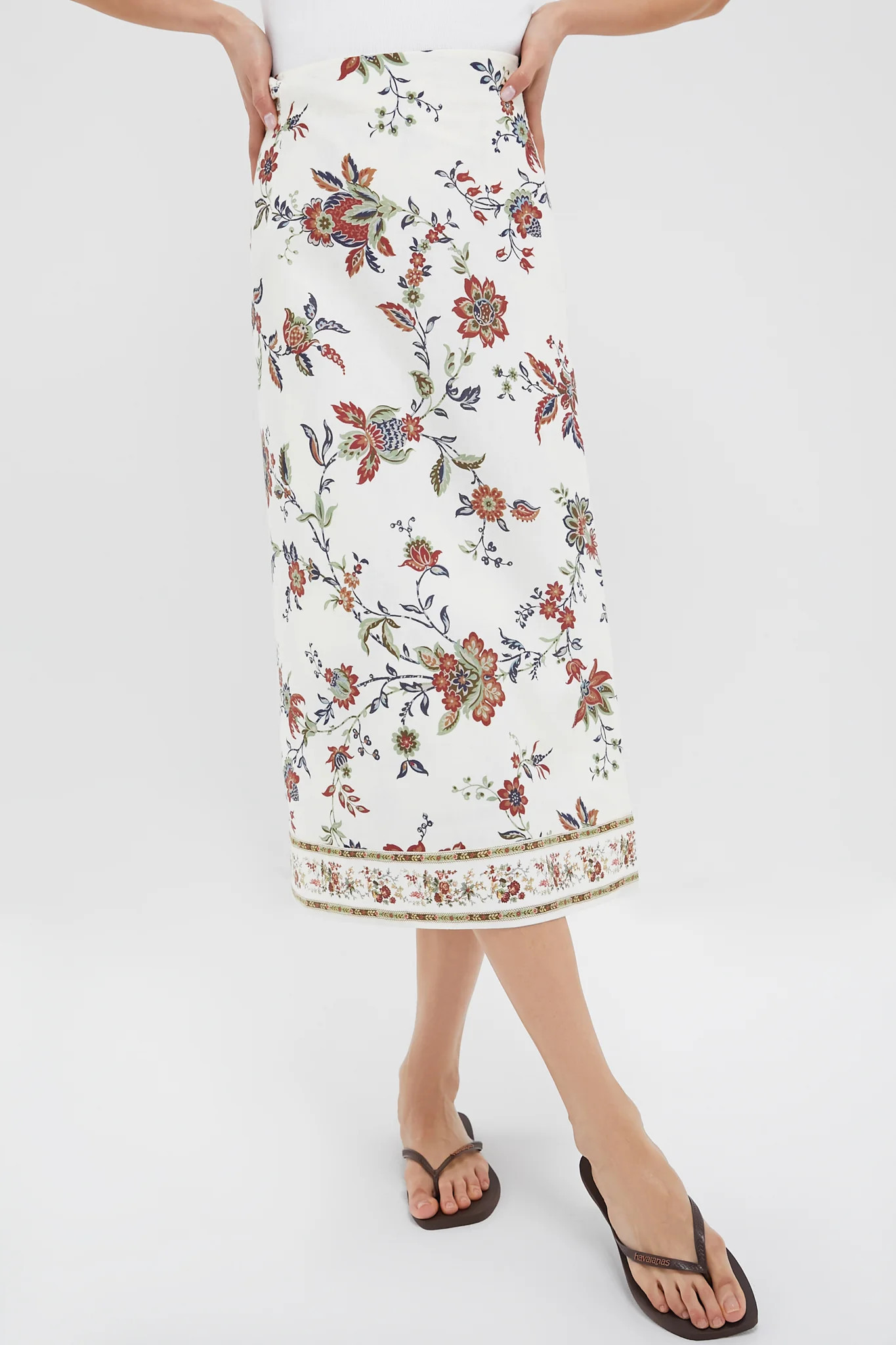 Terracotta Chintz Cotton Linen Margot Wrap Skirt | Tuckernuck (US)
