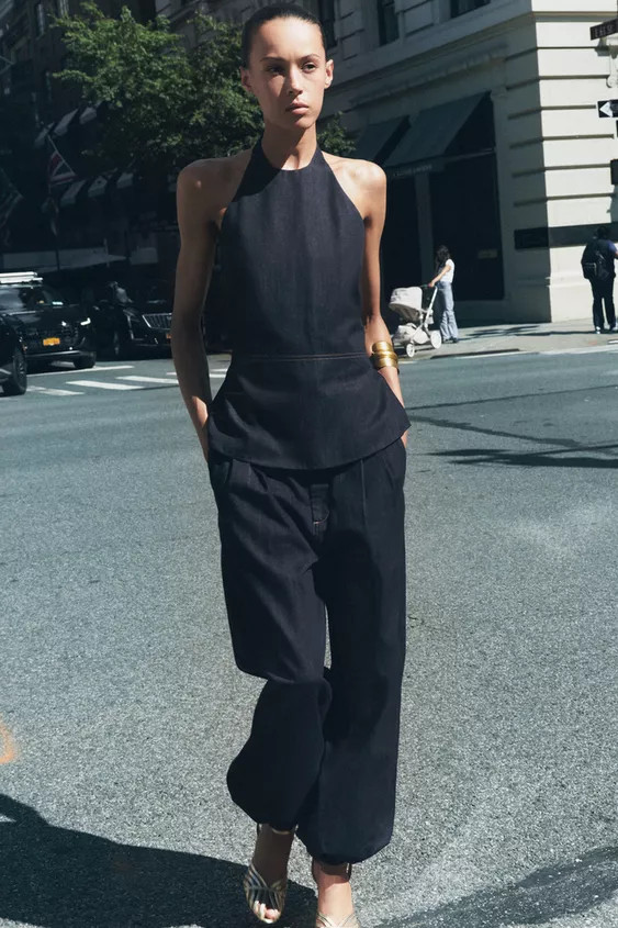 ZW COLLECTION DENIM HALTER TOP | Zara US