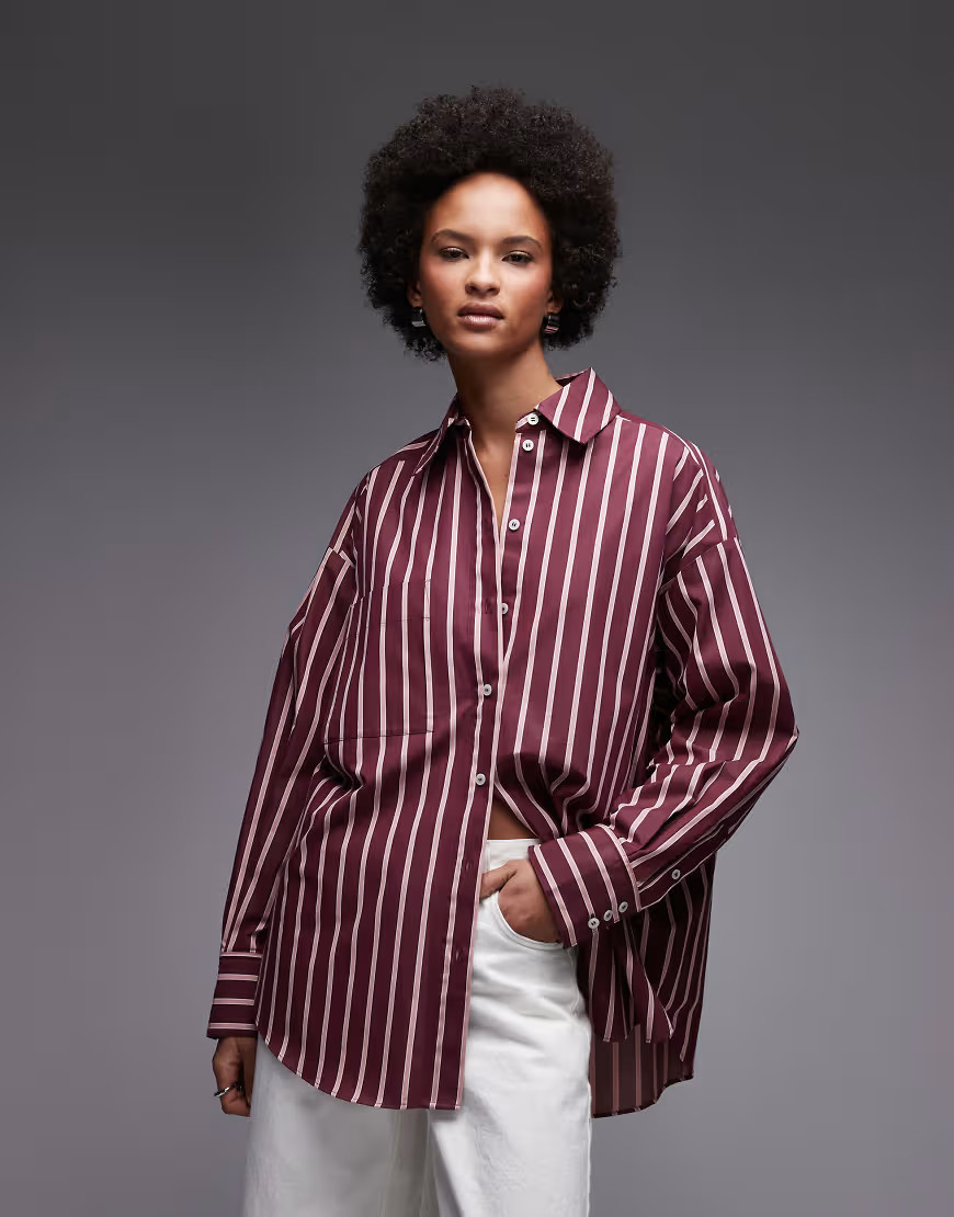 & Other Stories shirt in burgundy stripe-Red | ASOS (Global)