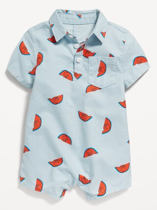 Short-Sleeve Printed Oxford Romper for Baby | Old Navy (US)