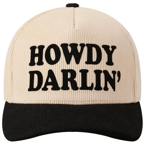 MIRMARU Vintage Novelty Heat Pressed Two-Tone Cotton Corduroy Trucker Baseball Cap for Men & Women(0016,Howdy Darlin',Black) | Amazon (US)