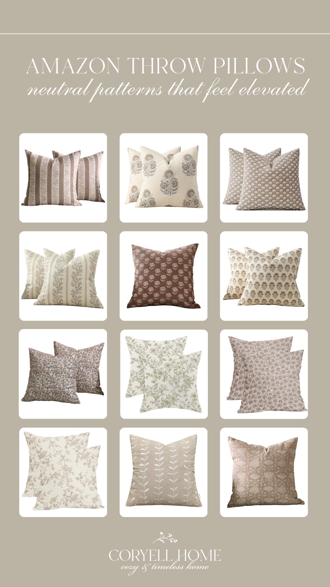 Neutral pattern pillows from Amazon that feel elevated ✨ I absolutely love these pretty printed throw pillows for a neutral home, for spaces like bedrooms, living rooms, entryways, and more!
