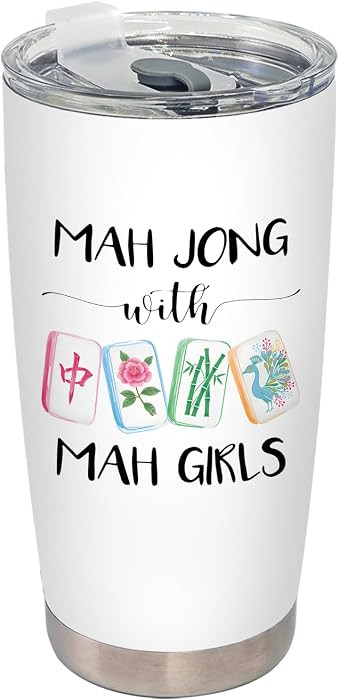 Chinoiserie Chinese Mahjong Tumbler, Mahjong Lover Gifts for Women Stainless Steel Tumbler with L... | Amazon (US)
