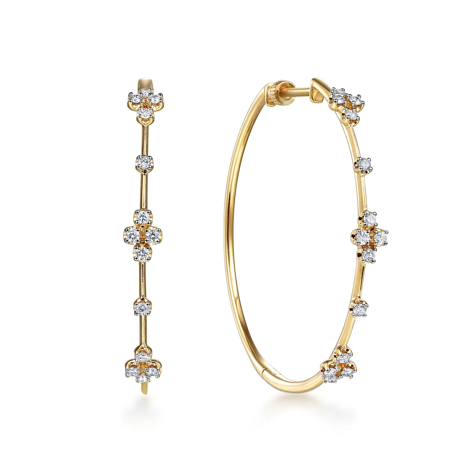14K Yellow Gold Prong Set 40mm Round Classic Diamond Hoop Earrings | Gabriel & Co. Fine Jewelry And Bridal
