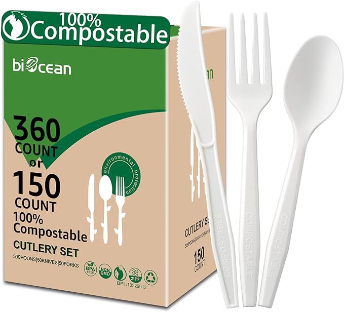 100% Compostable No Plastic Knives Plastic Forks Plastic Spoons Plastic Utensils, The Heavyweight... | Amazon (US)