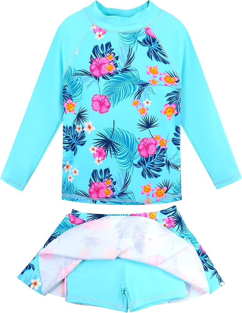 Girl's Two-Piece Long Sleeve Swimsuits UPF50+ Rash Guard Kids Bathing Suit | Amazon (US)