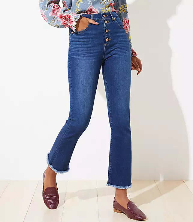 High Rise Flare Crop Jeans in Original Dark Indigo Wash | LOFT | LOFT