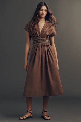 By Anthropologie Smocked Cotton Poplin Midi Dress | Anthropologie (US)