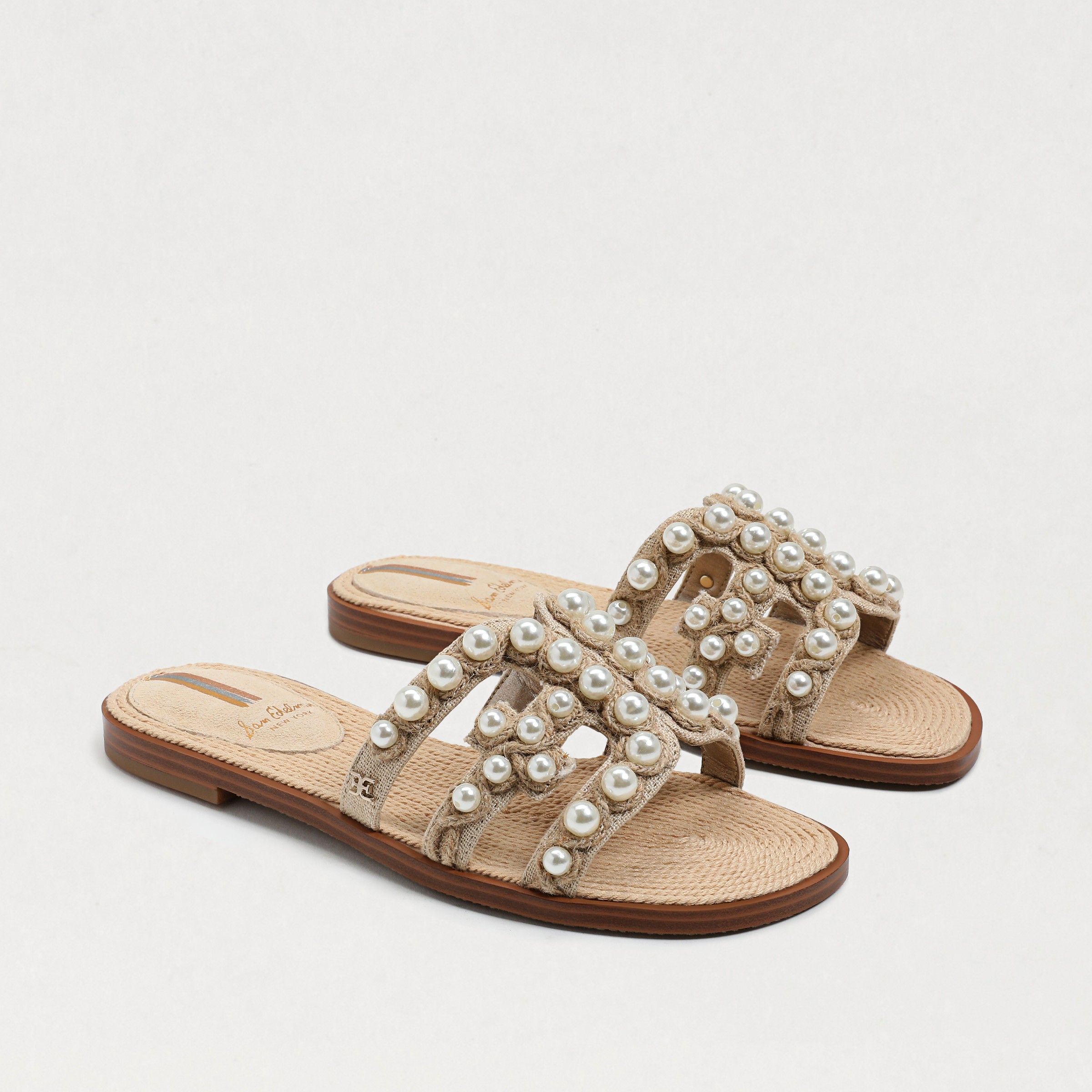 Sam Edelman Bay Pearl Slide Sandal Summer Sand Linen 6.5 | Sam Edelman