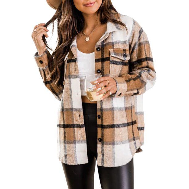 Flannel Shirts for Women Plaid Jackets Long Sleeve Shackets Womens Button Down Coats Blouse - Wal... | Walmart (US)