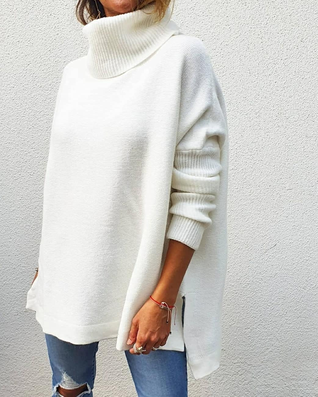 LILLUSORY Women's Turtleneck Oversized Sweaters 2021 Fall Long Batwing Sleeve Spilt Hem Tunic Pul... | Amazon (US)