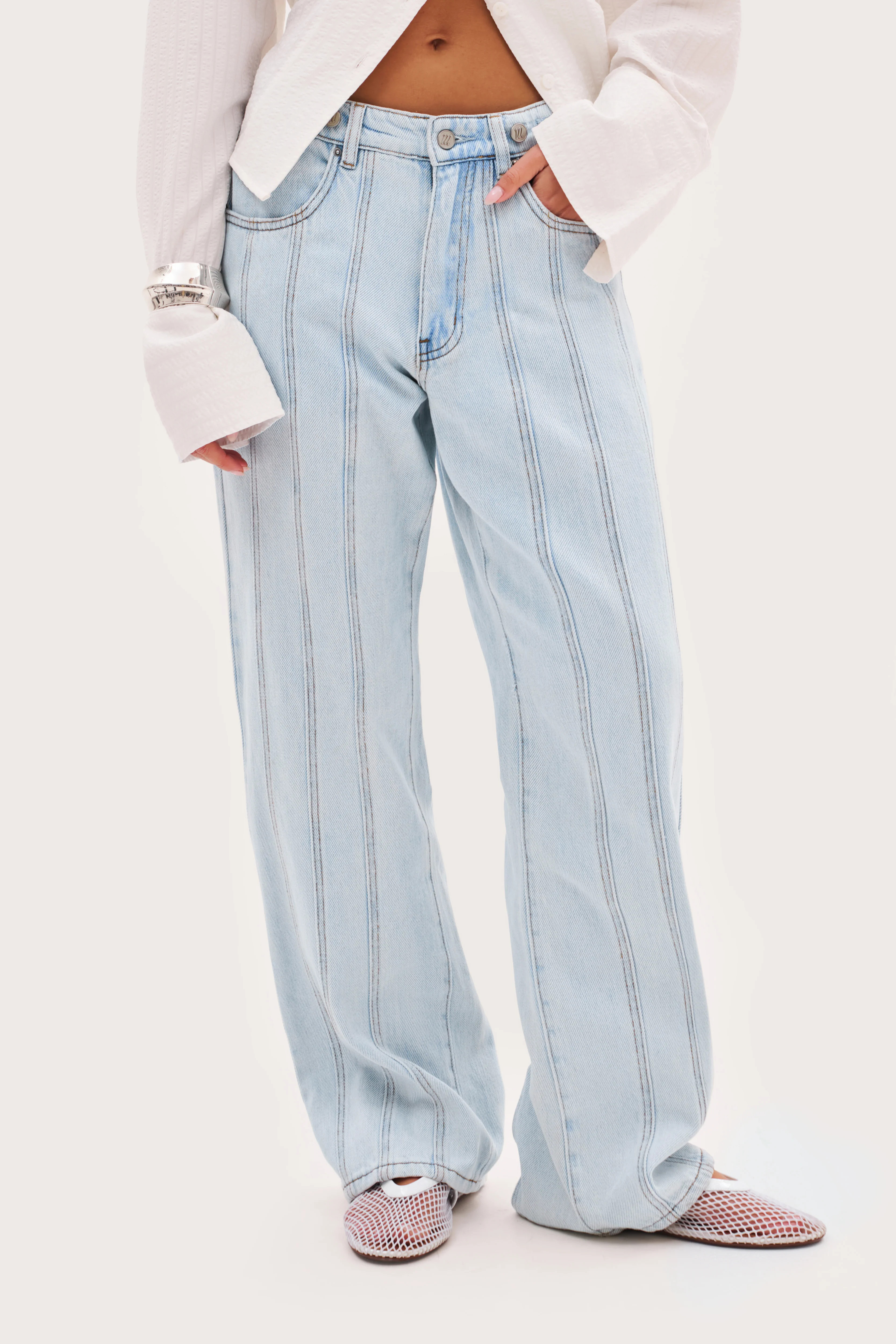 Seam Detail Boyfriend Jeans - Blue | Maebe UK
