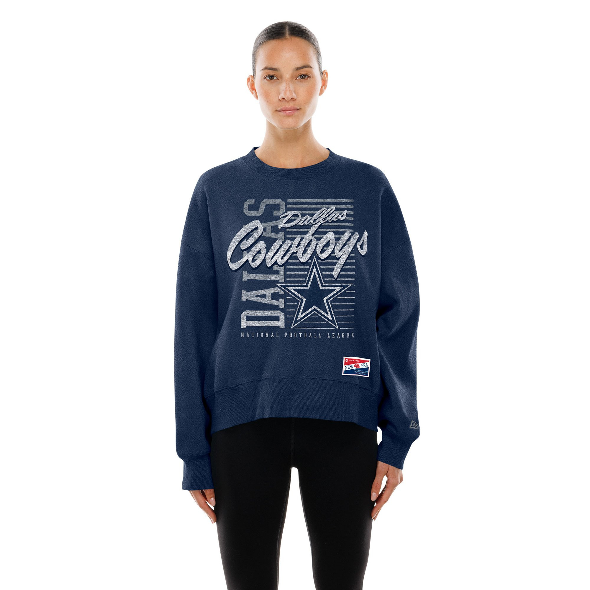 Women's New Era Navy Dallas Cowboys Oversized Throwback Mineral Wash Crew Neck Sweatshirt | Fanatics