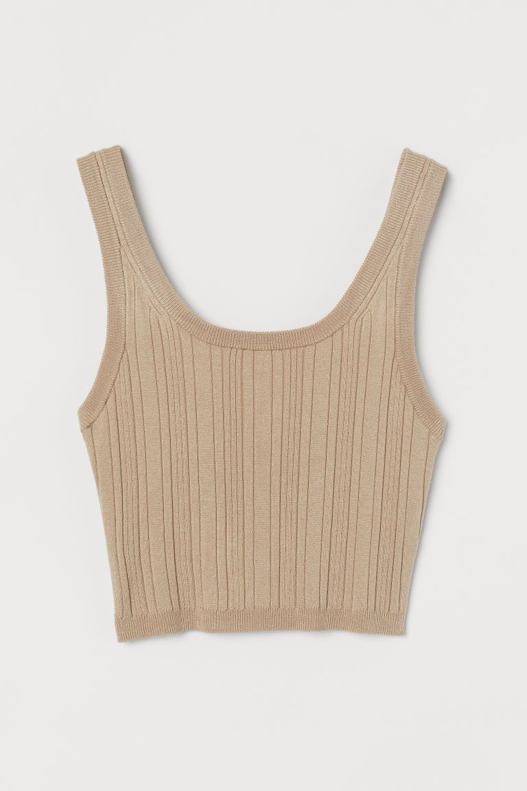 H & M - Ribbed Crop Top - Beige | H&M (US)