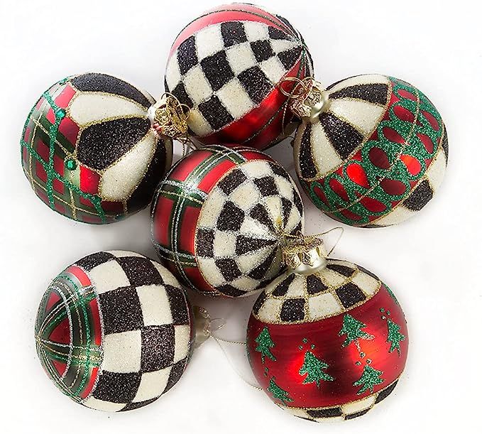 MacKenzie-Childs Ball Ornaments (Glass, Tartan Set) | Amazon (US)