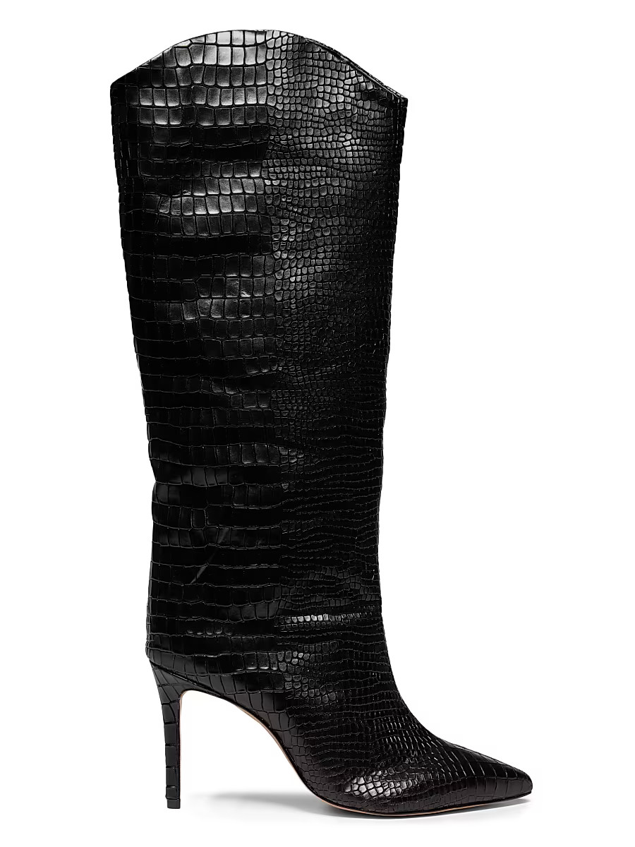 Women's Maryana 90MM Croc-Embossed Leather Stiletto Boots - Black - Size 7 | Saks Fifth Avenue