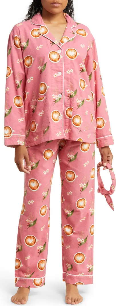PJ Salvage Long Sleeve Cotton Flannel Pajamas & Headband Set | Nordstrom | Nordstrom
