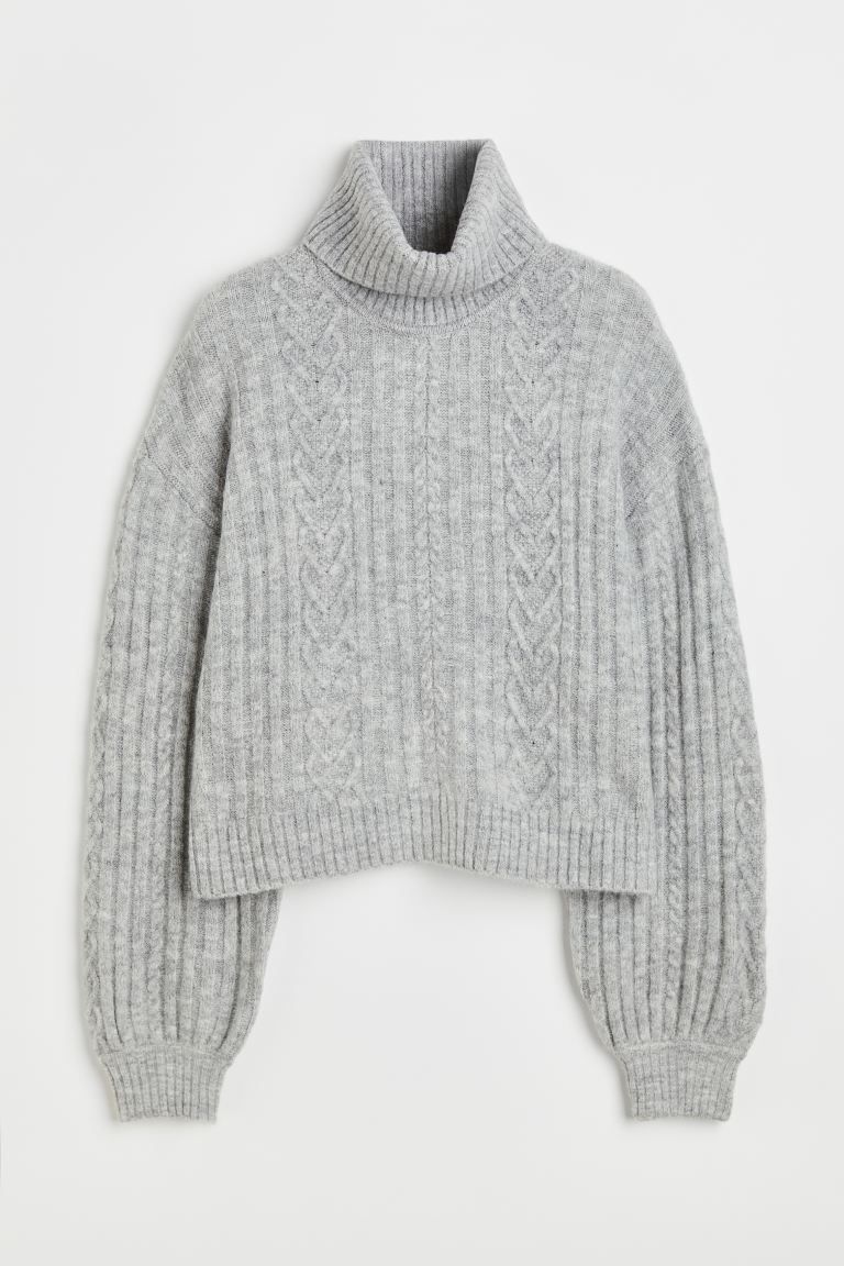 Cable-knit Turtleneck Sweater - Gray melange - Ladies | H&M US | H&M (US + CA)