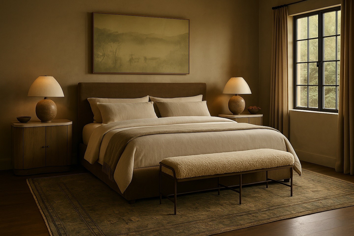 Designed for the slow mornings.
The ones with bare feet on wool rugs, sunlight sneaking through linen drapes, and nowhere to be but here.

The #casasolara primary bedroom is our love letter to restful spaces—layered in tone-on-tone textures, vintage-washed rugs, and quiet strength.

Rounded forms. Calming hues. Natural light that doesn’t beg for attention, just softly stays.

It’s not just a bedroom—it’s a lived-in exhale.

Concept & Rendering - @nitaandhearthinteriors 

-
#interiordesigner #interiors #interiordesign #primarybedroom #relaxingspace #designforyou #designinspo #loveyourroom #arizonainteriors #arizonainteriordesigner #arizonainteriordesign #mesaaz #queencreek #romanclay #boucle
