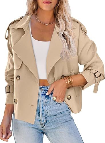 Saodimallsu Women Crop Double Breasted Trench Coat Raglan Sleeve Work Office Cropped Jacket With ... | Amazon (US)