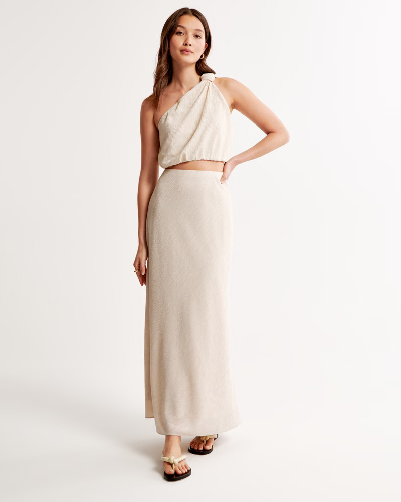 Crinkle Textured Column Maxi Skirt | Abercrombie & Fitch (US)