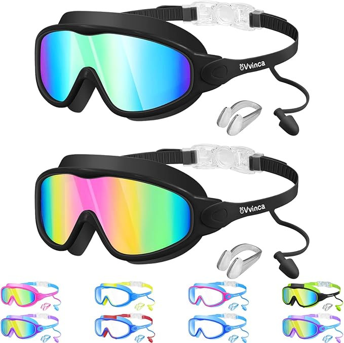 Vvinca Swim Goggles, Kids Goggles with Earplugs& Nose Clip Wide View Anti-Fog/UV Swimming Goggles... | Amazon (US)