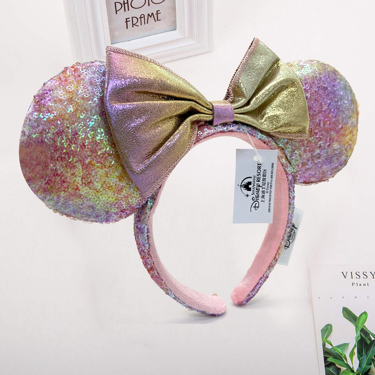 Disney- Champagne Bow Minnie Mouse Ears Colorful Beauty Headband birthday Girl | eBay US