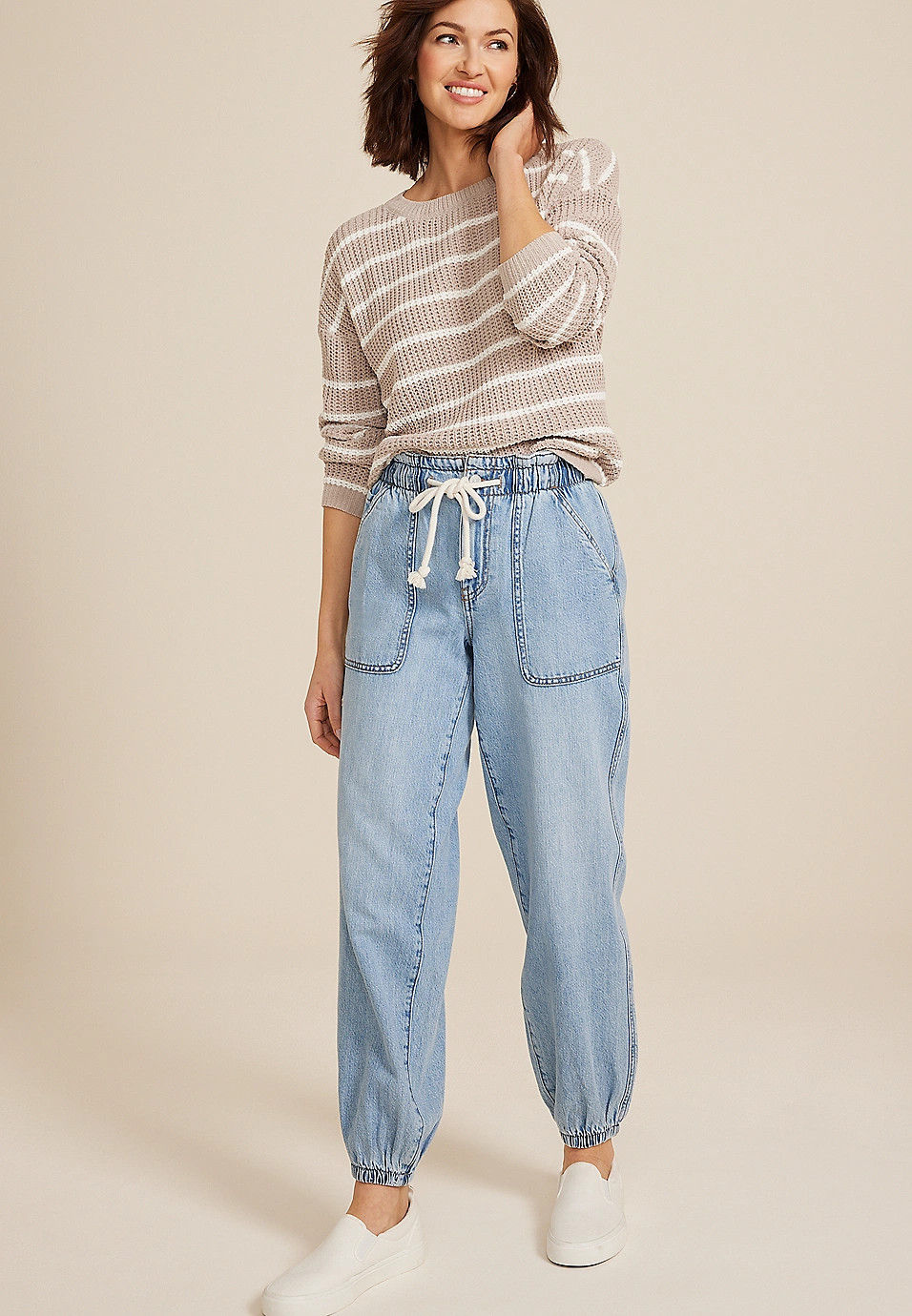 Soft Light Denim Mid Rise Ankle Jogger | Maurices